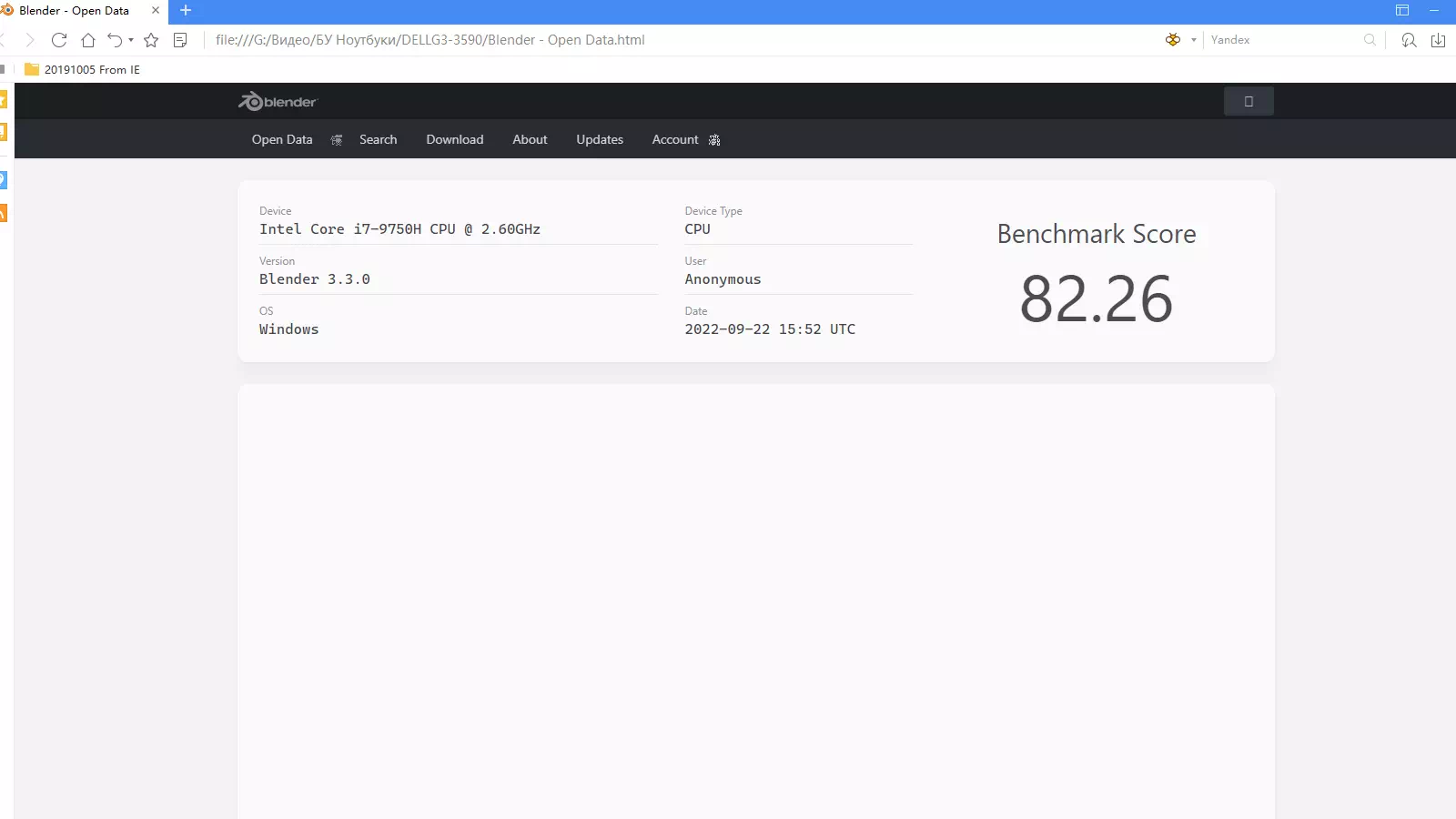 результаты DELL G3 3590 в Blender Benchmark результаты DELL G3 3590 в Blender Benchmark