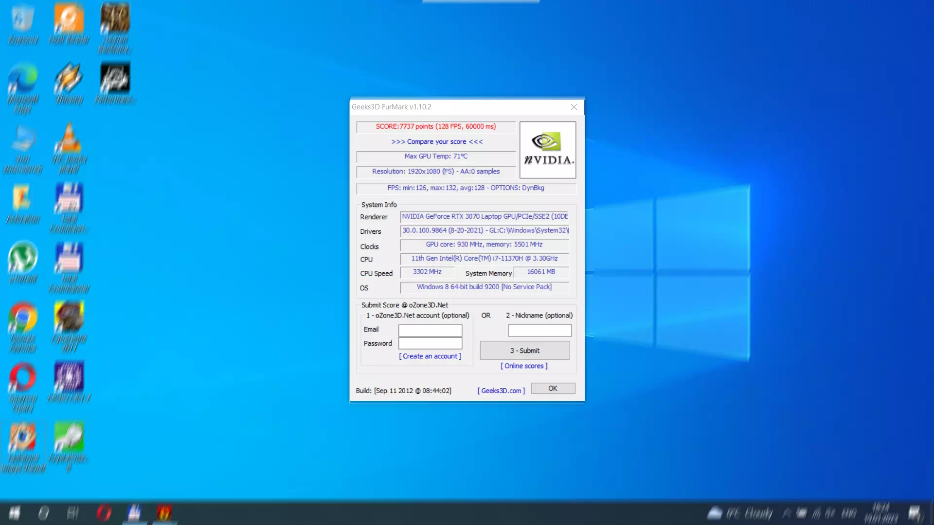 результаты Asus Dash F15 FX516P в FurMark результаты Asus Dash F15 FX516P в FurMark