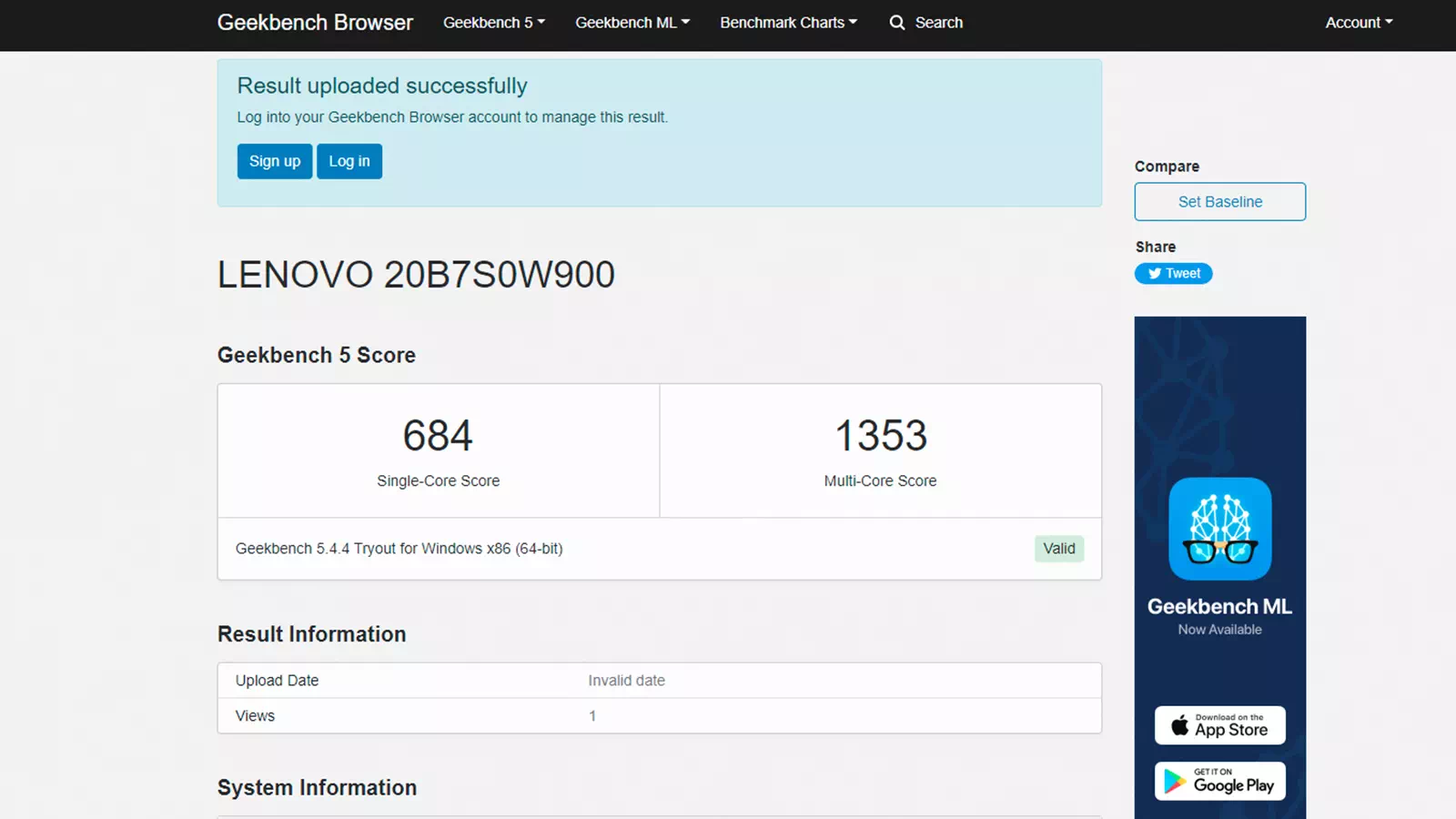 результаты Lenovo ThinkPad T440 в Geekbench 5